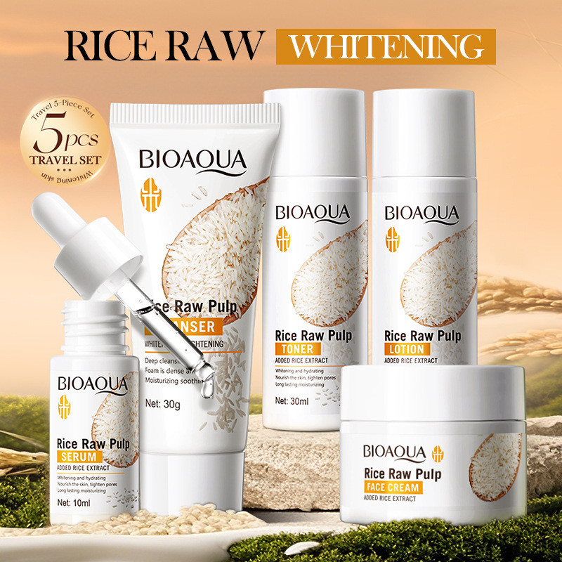 5pcs BIOAOUA Rice Raw Whitenin - Luxury Skincare Kit 评论和价格